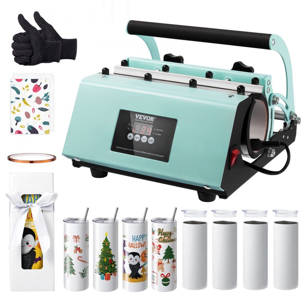 Mug Heat Press and Sublimation Mugs, Mug Press Set with 8 Blank 20oz Mugs, Mug Press for 12-22oz Mugs, with Heat Transfer Paper, Gloves and Tape