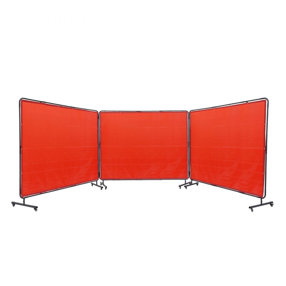 Lasparaplu met frame, 1,8 x 2,4 m, 3 panelen lasgordijnparaplu's, vlamvertragend vinyl Lasparaplu op 12 zwenkwielen (6 afsluitbaar), verplaatsbaar en professioneel voor werkplaats, Ro