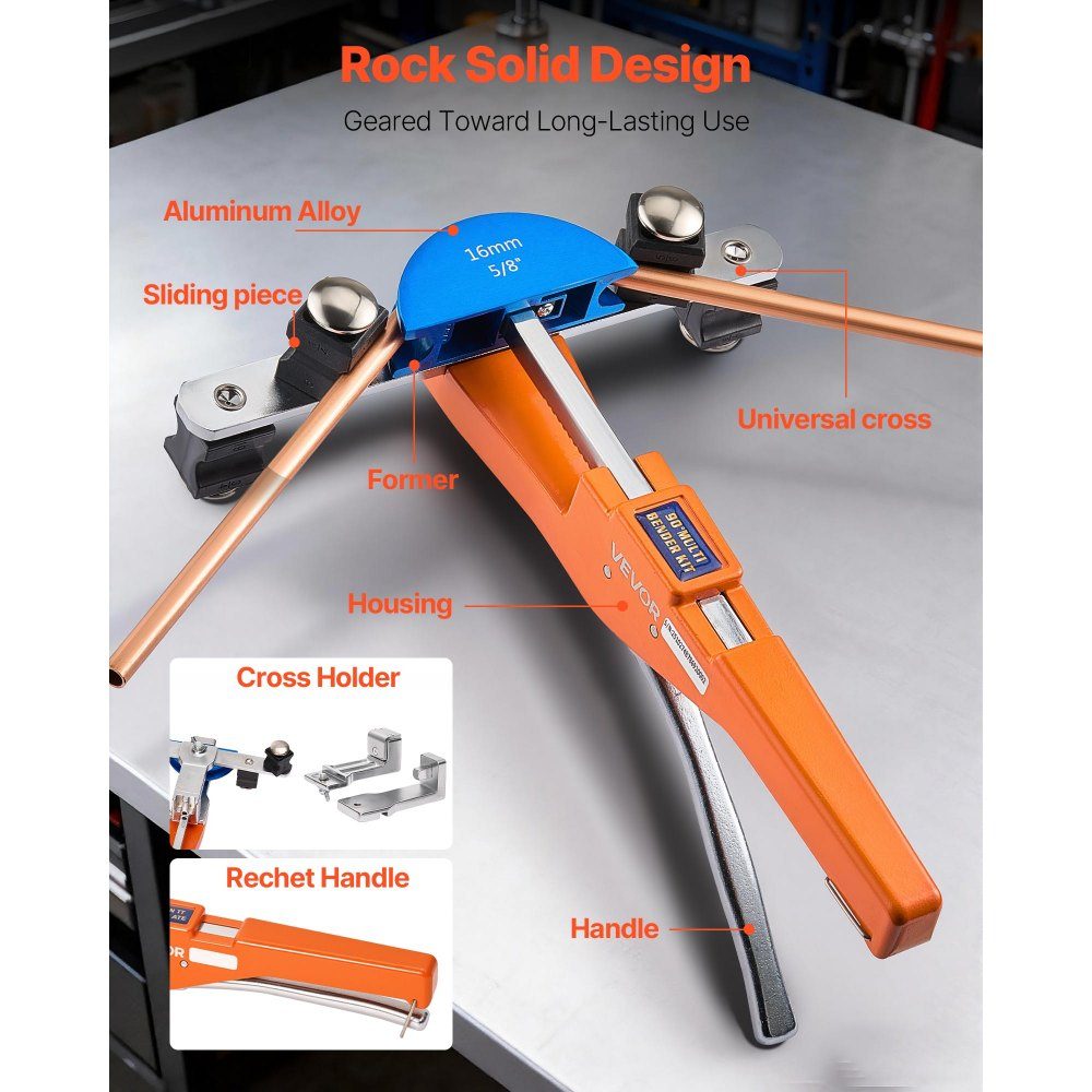 Pipe Bender 6-22mm Pipe Bender 90° Forward/Reverse Hand Bending Tool Bending Machine with 7 Color Aluminum Alloy Jaws for Copper Pipes in Air Conditioning and Refrigeration