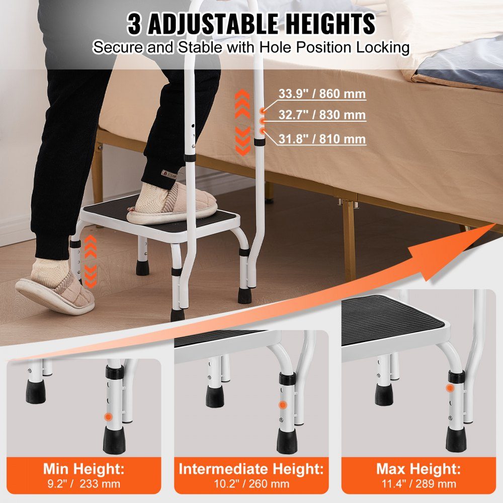 Huishoudladder 810 x 417 x 285 mm, trap, opklapbaar, stalen trap, 1 trede, trap, draagvermogen 150 kg, opklapbare trede, enkele trap, 810 mm hoog, keukenladder, antislip opstapje