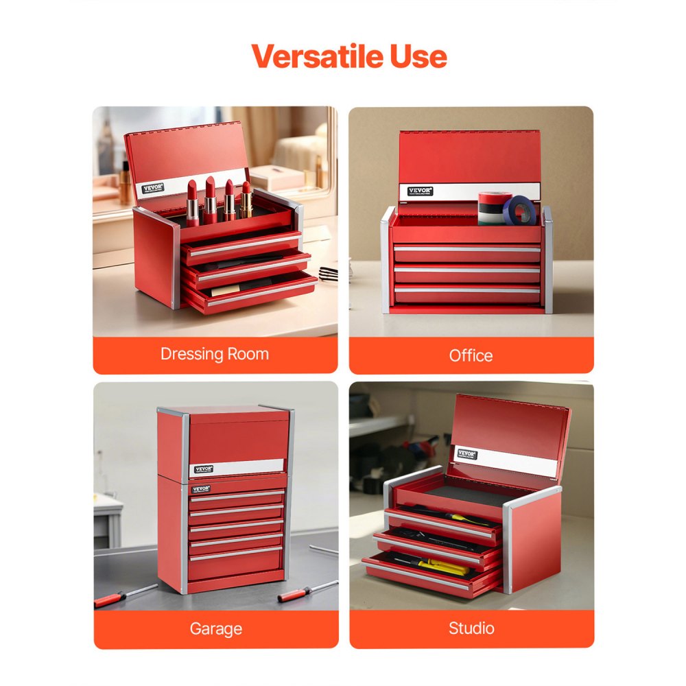 Werkzeugkasten 218,4 x 118 x 120 mm, Werkzeugkasten mit 3 Schubladen, Werkzeugkasten mit EVA-Einsätzen und PP-Fußpolstern, robuster Stahl mit Kugellageröffnung und Pulverbeschichtung, rot Werkzeugkasten 218,4 x 118 x 120 mm, Werkzeugkasten mit 3 Schubladen, Werkzeugkasten mit EVA-Einsätzen und PP-Fußpolstern, robuster Stahl mit Kugellageröffnung und Pulverbeschichtung, rot