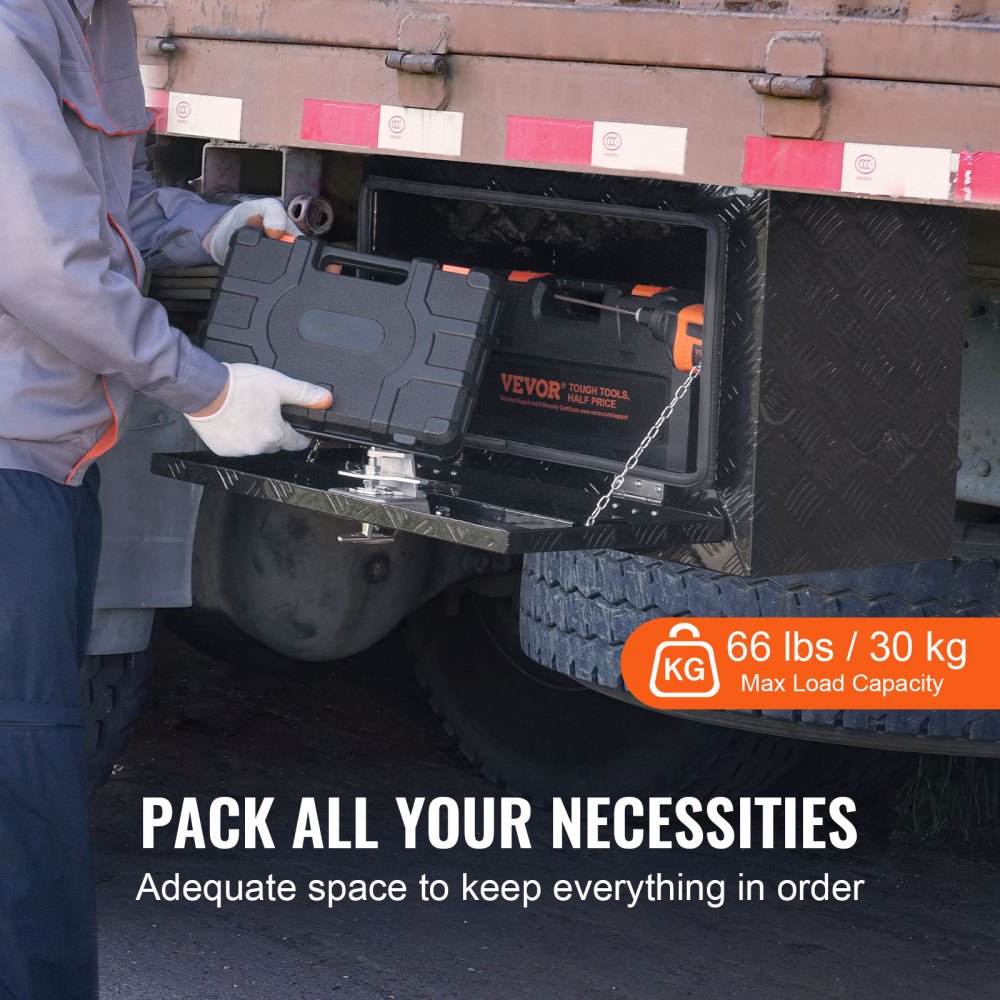 Truckbox gereedschapskist, aanhangwagenbox aan de onderkant, gereedschapskist 612x310x360mm pick-up opbergdoos, aluminiumlegering, 30kg zware gereedschapskist, afsluitbare opbergdoos