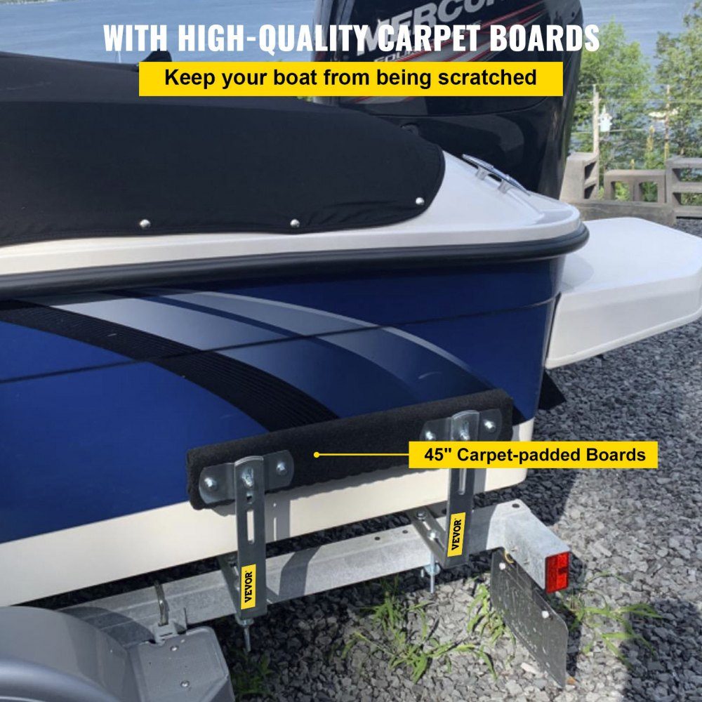 Boat trailer guide, 122 cm, 2 pieces. Trailer guide made of stainless steel, trailer guide with carpet-padded boards, including mounting material, for ski boat, fishing boat or sailboat trailers