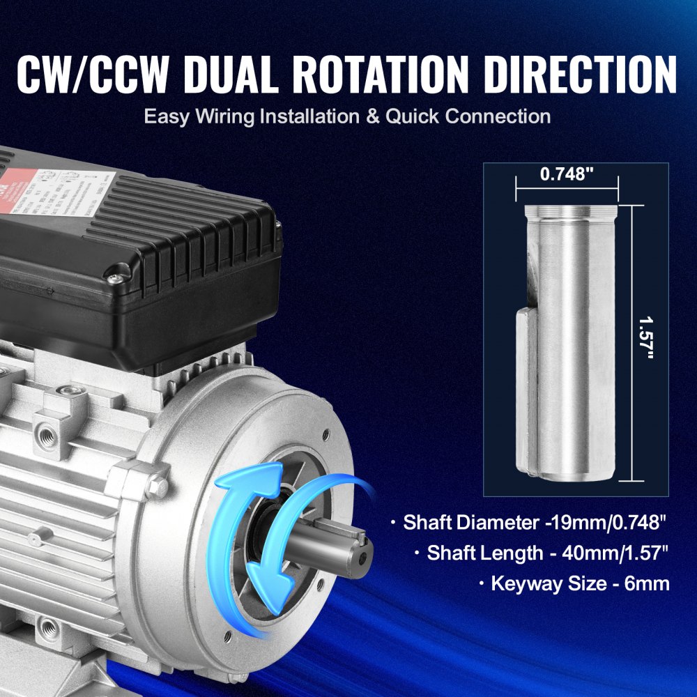 0,75 kW elektrische motor 1400 rpm AC 220-240 V 5,45 A 80 B34 frame luchtcompressormotor eenfasig 19 mm spline-as rechts/links rotatie voor landbouwmachines en algemene uitrusting
