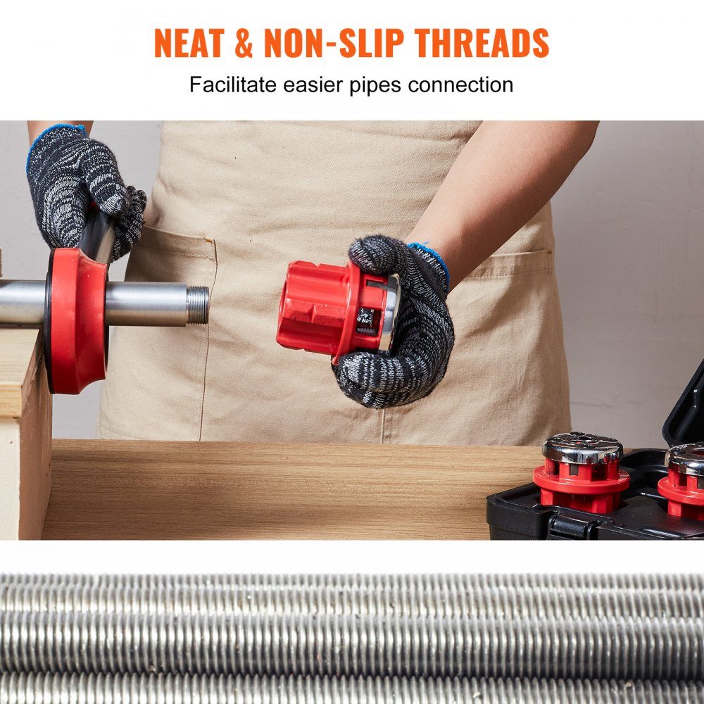 6 Pcs Set Threading Material Pipe Threading Set Standard Tap 1/4" NPT - 1-1/4" NPT in Case 9SICR Cutting Head Ideal for Construction, Plumbing Industry etc