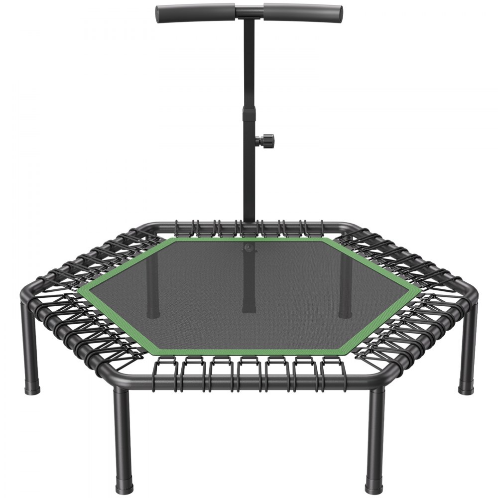 Indoor fitnesstrampoline voor volwassenen, mini-trampoline met een draagvermogen van 205 kg, rebounder-trampoline van 1385 mm met in 3 niveaus in hoogte verstelbare handgreep en schuimrubberen handgreep, hometrainer, sportuitrusting Indoor fitnesstrampoline voor volwassenen, mini-trampoline met een draagvermogen van 205 kg, rebounder-trampoline van 1385 mm met in 3 niveaus in hoogte verstelbare handgreep en schuimrubberen handgreep, hometrainer, sportuitrusting