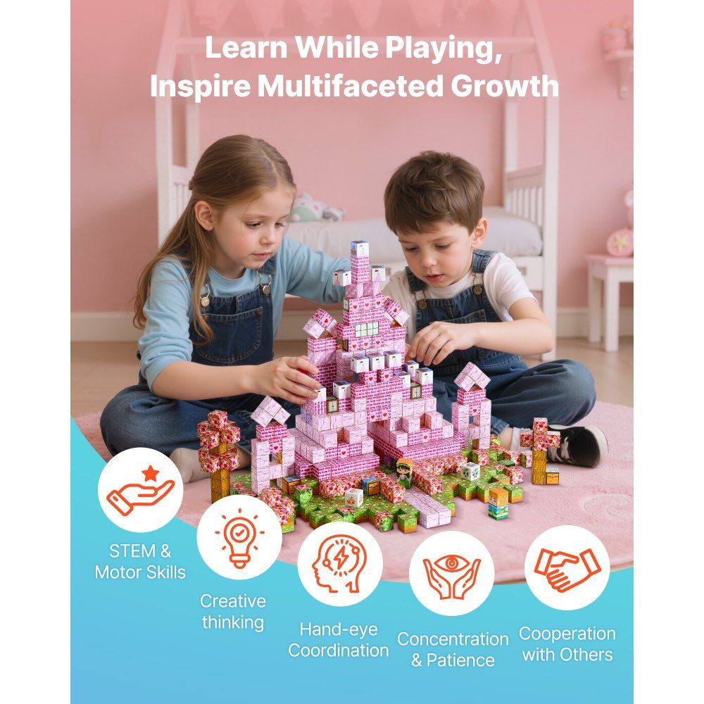 Blocs de construction magnétiques, ensemble de château de princesse de 100 pièces, blocs magnétiques, jouets STEM Montessori pour cadeau de Noël et d'anniversaire, jouet de construction à empiler, à partir de 3 ans