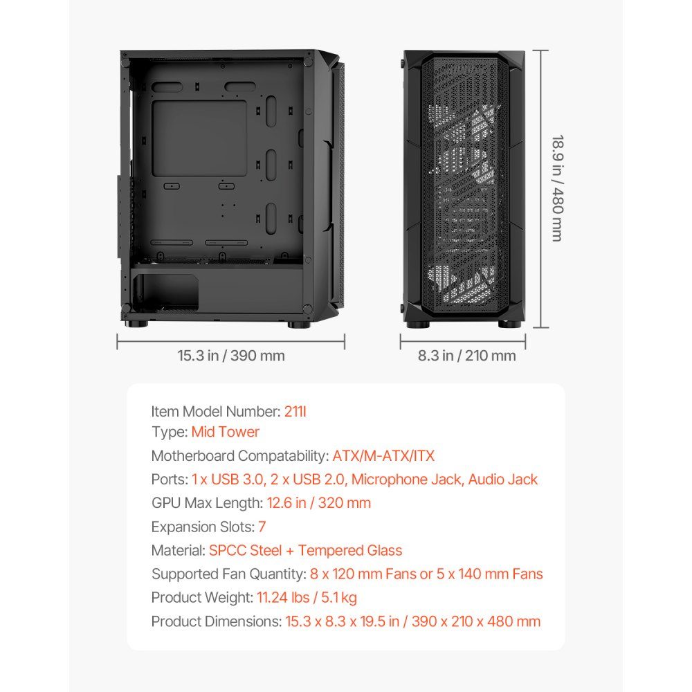 PC Gaming Case, Mid-Tower, High Airflow Tempered Glass Panel, Dust Filter, 4x 120mm ARGB Fans, Cable Management, for GPUs up to 320mm Length, for ATX / M-ATX / ITX