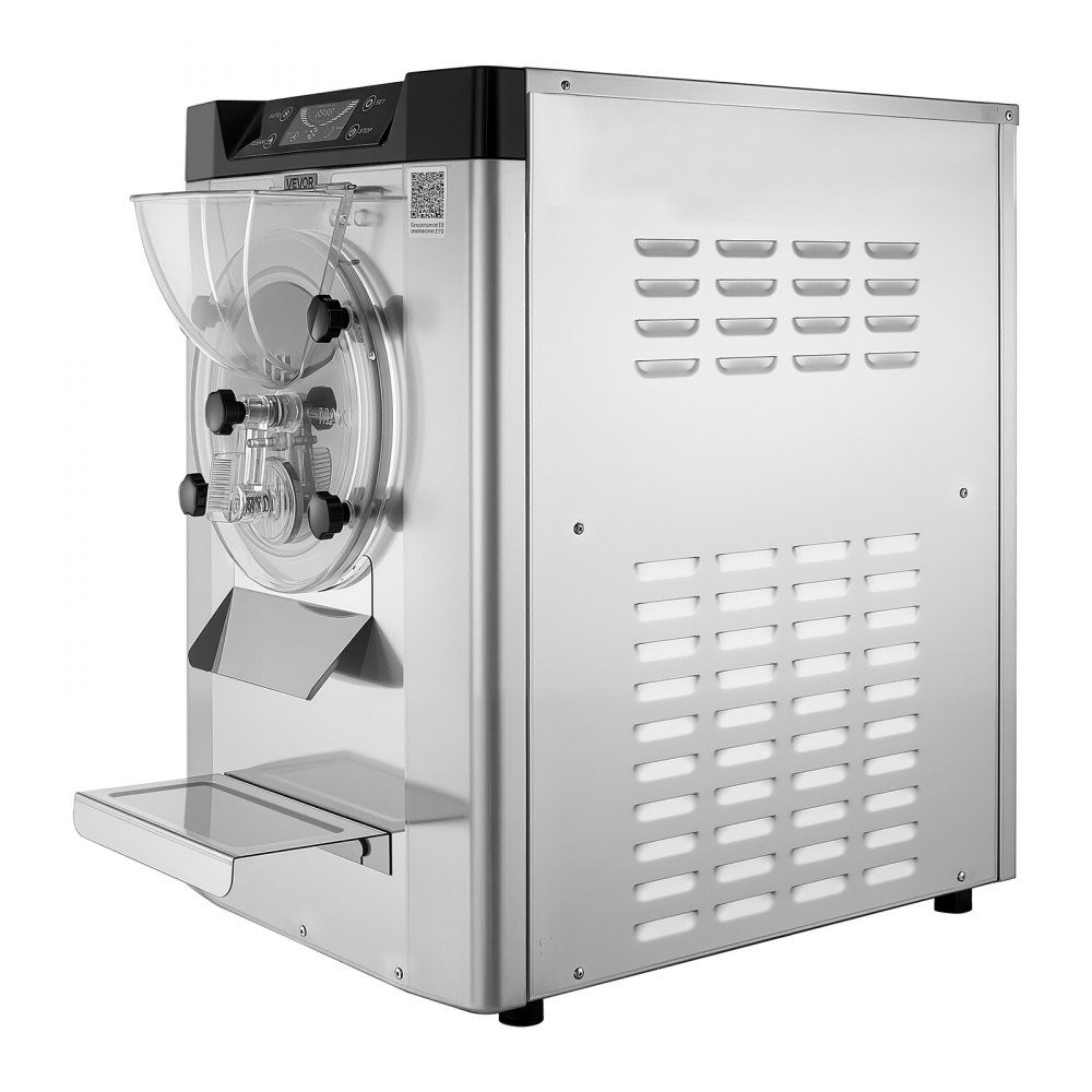 Commerciële ijsmachine, ijsmachine, 2000W, 12-20L/H, gelato-machine op aanrecht met 6L roestvrijstalen (304) container en zelfreinigend LED-bedieningspaneel voor snackbars, restaurants, zilver