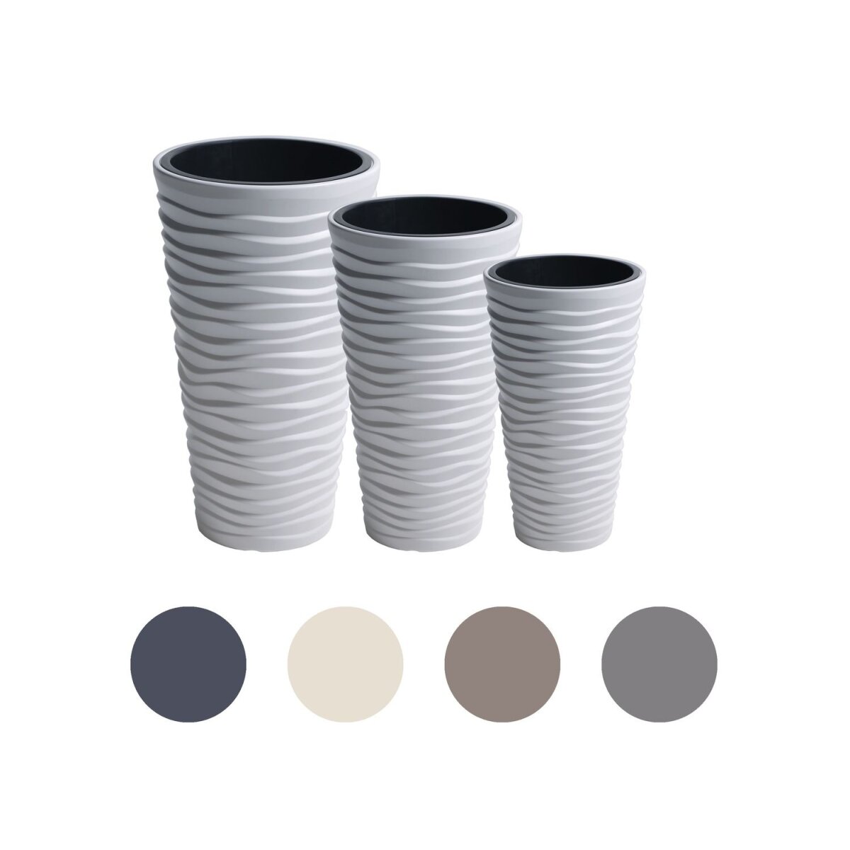 Prosperplast bloempot “Sand Slim”, uitneembare inzet, met horizontale golflook Prosperplast bloempot “Sand Slim”, uitneembare inzet, met horizontale golflook