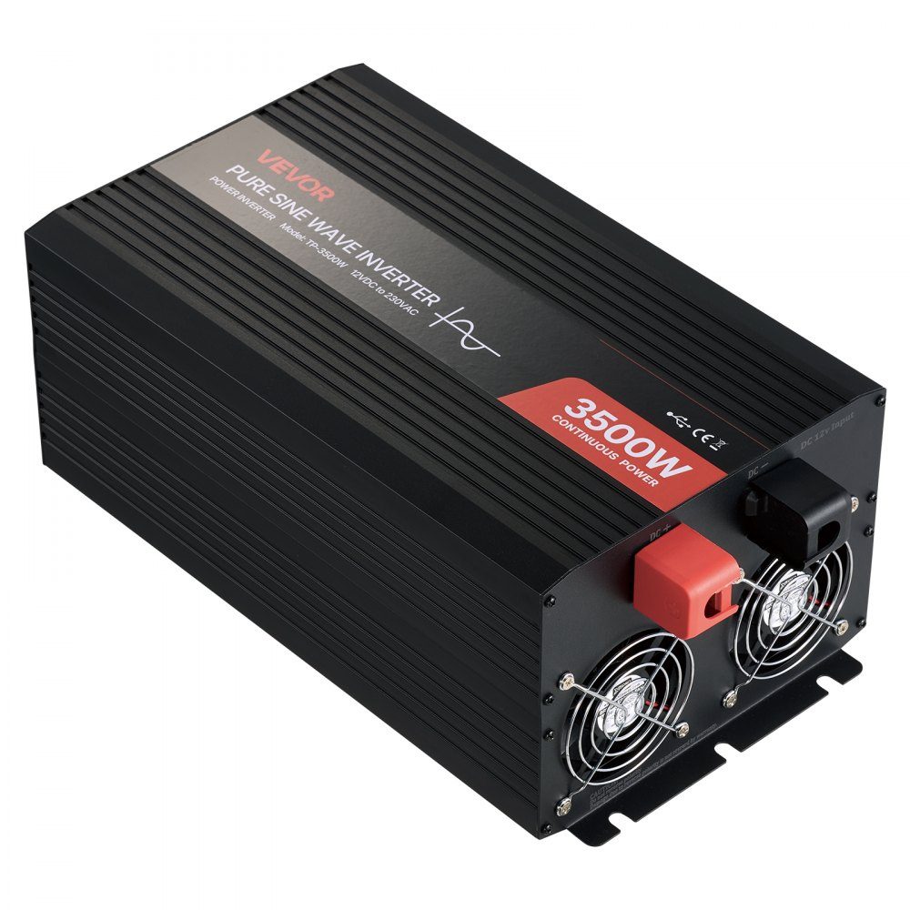 Przetwornica mocy 3500 W Przetwornica napięcia 12 V DC na 230 V AC Czysta fala sinusoidalna Konwerter ładowarki samochodowej na energię słoneczną z wyświetlaczem LCD Pilot zdalnego sterowania Port USB 2 gniazda AC Port typu C – Nr kat. HT-22251