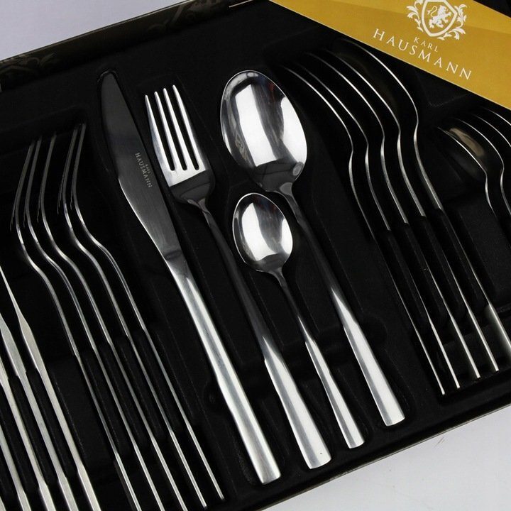 Karl Hausmann Design-Besteckset für 6 Personen, 24 Elemente, Stahl, gerader Stahl, Silber, 24-teilig.