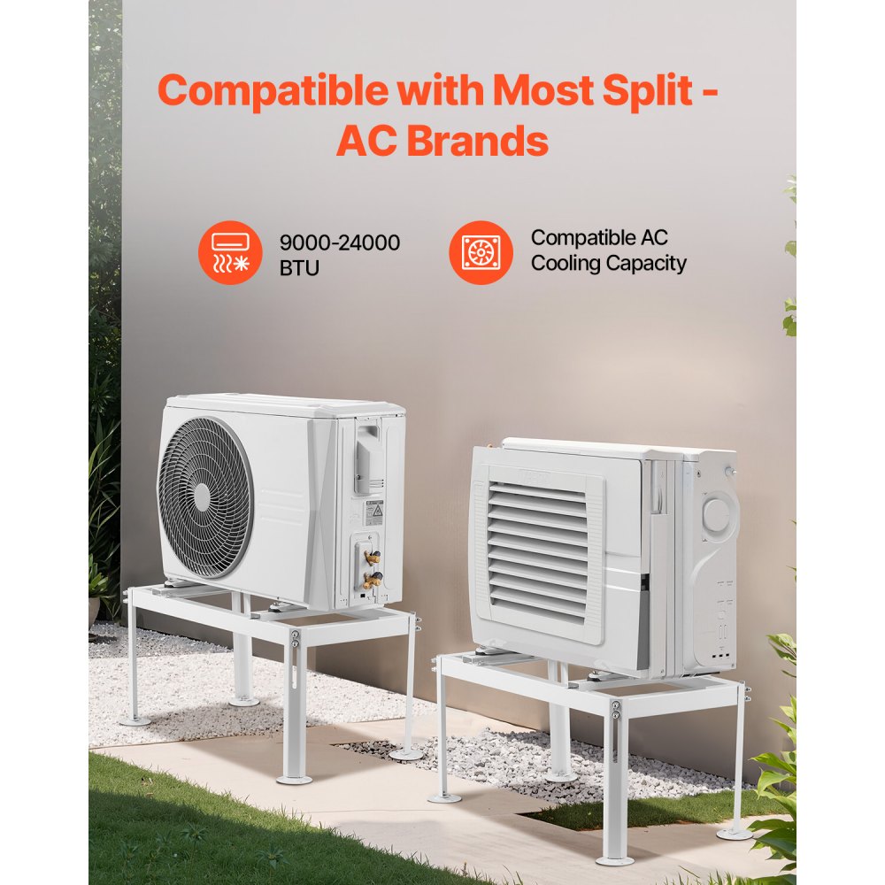 Support de sol pour climatiseur, mini support divisé anti-vibration pour pompes à chaleur de climatiseur sans conduit de 9 000 à 24 000 BTU, support de base AC pour montage au sol avec max. Capacité de charge de 200 kg Support de sol pour climatiseur, mini support divisé anti-vibration pour pompes à chaleur de climatiseur sans conduit de 9 000 à 24 000 BTU, support de base AC pour montage au sol avec max. Capacité de charge de 200 kg