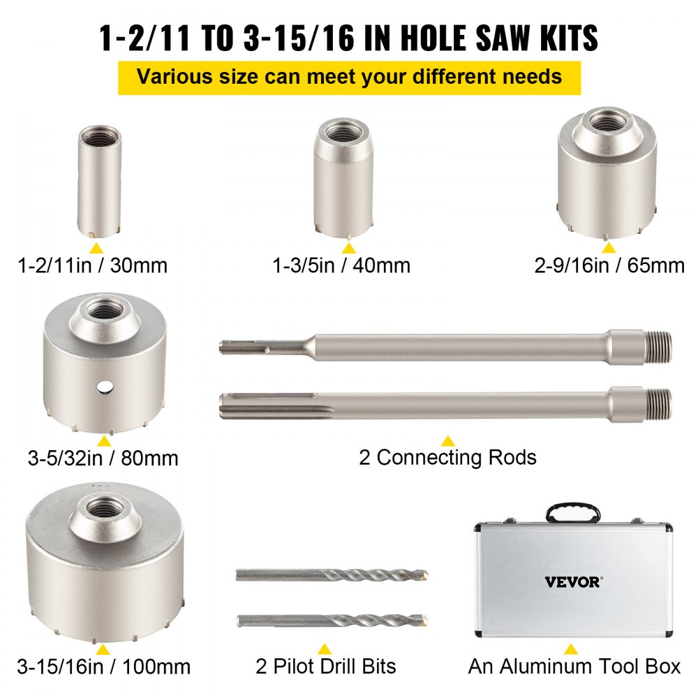 Betonbohrer-Set Lochsäge 11-teilig mit SDS Max/SDS Plus & 2 Zentrierbohrern, Steckbohrer, Senker-Kronenbohrer für Mauerwerk 30-100 mm, Ziegel, Beton, Zement, Steinwandmaterial Betonbohrer-Set Lochsäge 11-teilig mit SDS Max/SDS Plus & 2 Zentrierbohrern, Steckbohrer, Senker-Kronenbohrer für Mauerwerk 30-100 mm, Ziegel, Beton, Zement, Steinwandmaterial