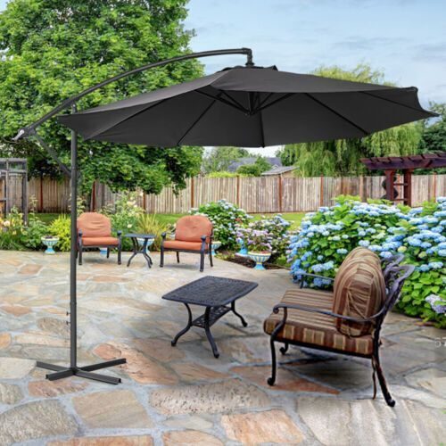 Parasol 350 cm, zweefparasol, zwengel, marktparasol, tuin, waterdicht, donkergrijs