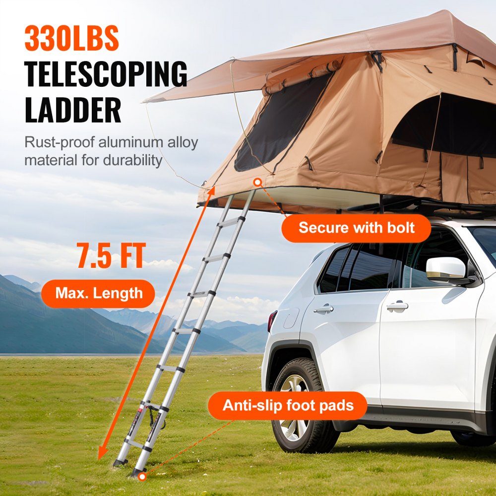 Tente de toit avec coque rigide pour 2 à 3 personnes, tente de toit pliable avec échelle télescopique (capacité de charge de 150 kg), matelas en tissu Oxford imperméable pour Jeep SUV Van Pickup