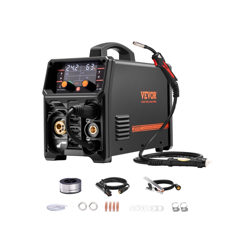 Pro MIG Welder, 200 Amp Pluse MIG Welder, 5-in-1 Welder MIG Pluse, Gasless MIG, Gas MIG, MMA en Lift TIG, met IGBT-invertertechnologie en LCD-scherm