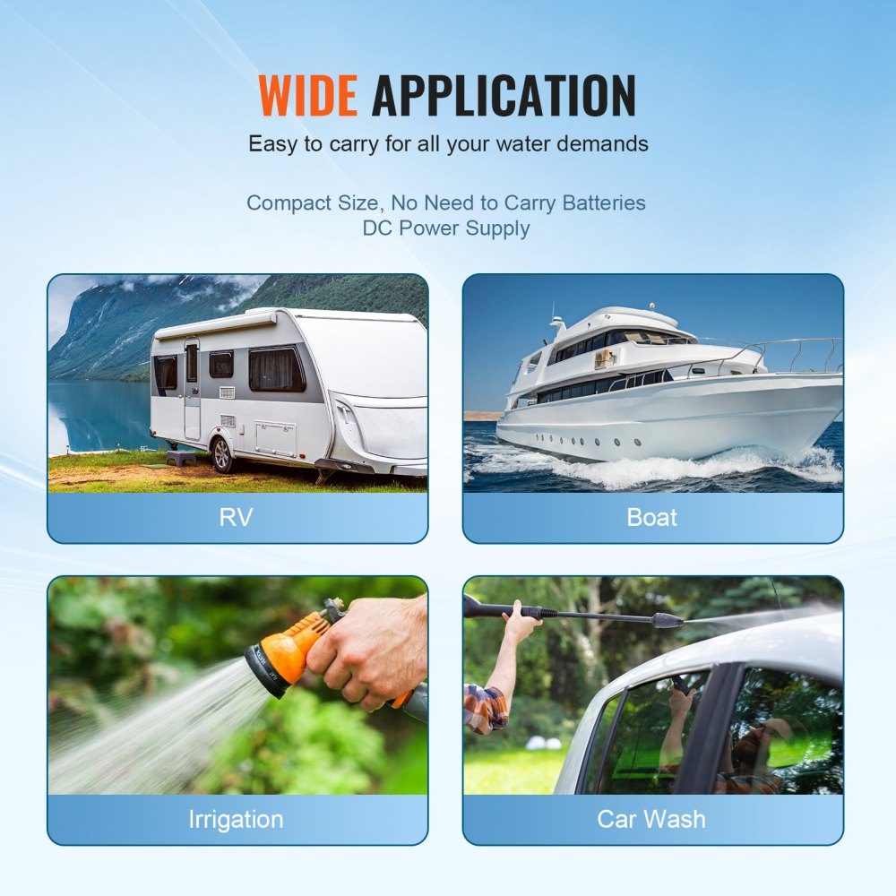 Water Diaphragm Pump, 12V DC, 13L/min Flow, 3.8bar Rated Pressure (2.76-5.5bar Adjustable), 1/2" MNPT Self-Priming Spray Pump with Pressure Switch for RV, Motorhome, Marine, Boat