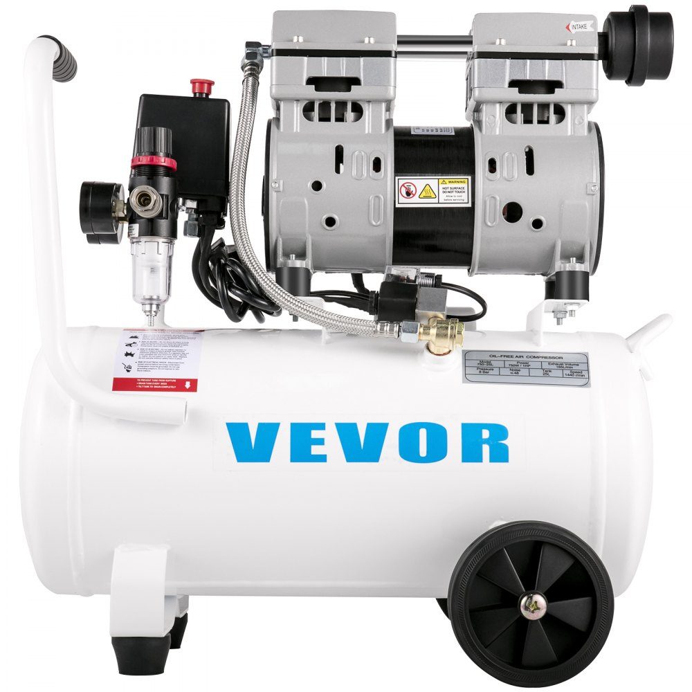 Whisper compressor 25 L, quiet oil-free compressor 750 W, oil-free air compressor 60 dB, compressed air compressor, quiet compressed air boiler 165 L/min exhaust air volume, with built-in exhaust fan