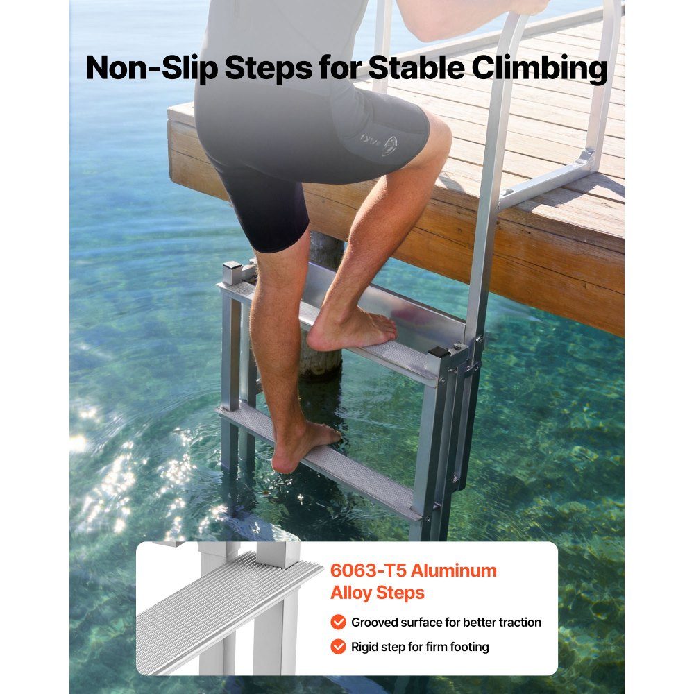 Retractable Dock Ladder, Boat Ladder with 5 Non-Slip Steps, Wide Pedals and Handrail, 500lb Entry Pool Ladder, Aluminum Alloy Telescopic Ladder for Docks, Pools, Lakes, Boats