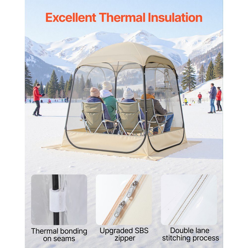 Tente transparente 160 x 160 x 182 cm Tente pop-up pour 2 à 4 personnes Tente de sport avec tapis de sol et couverture supérieure Tente à bulles extérieure Abri de camping pour événements Pêche Acclamations