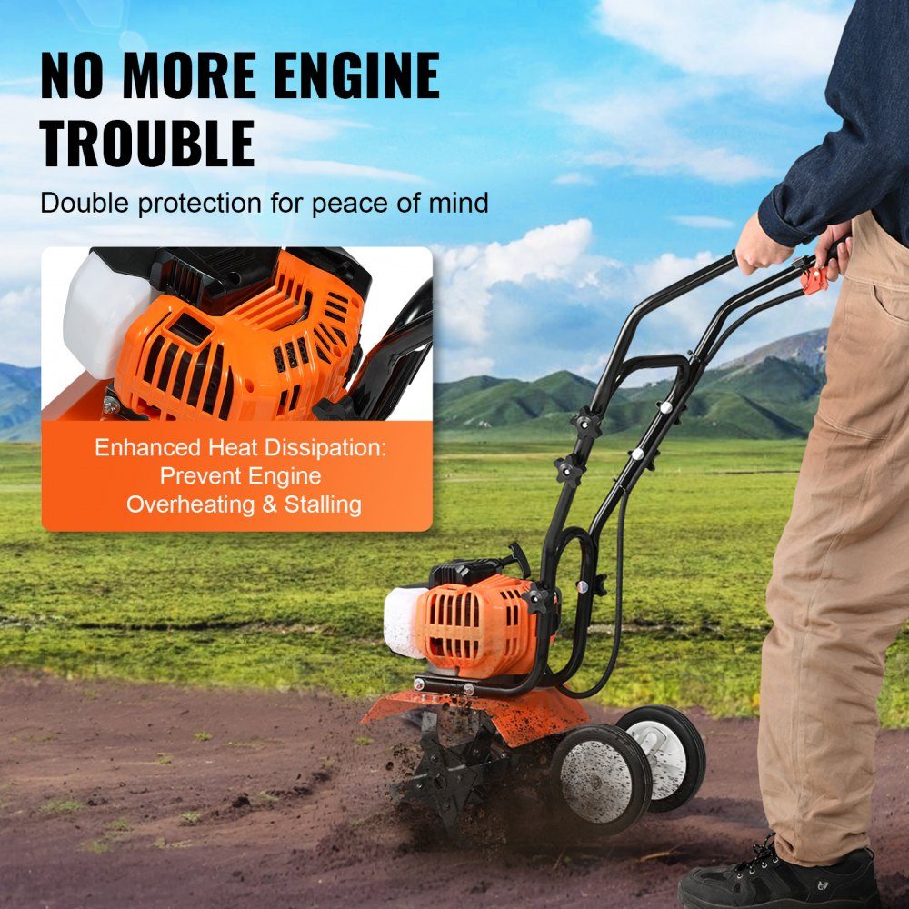 Gartenfräse, 43 CC Hubraum, gasbetriebene Motorhacke, 300 mm Bearbeitungsbreite, Motorfräse, 100 mm Bearbeitungstiefe, Bodenhacke, Stahlbearbeitungsmesser, Bodenfräse, 1110 x 448 x 910 mm, Grubber