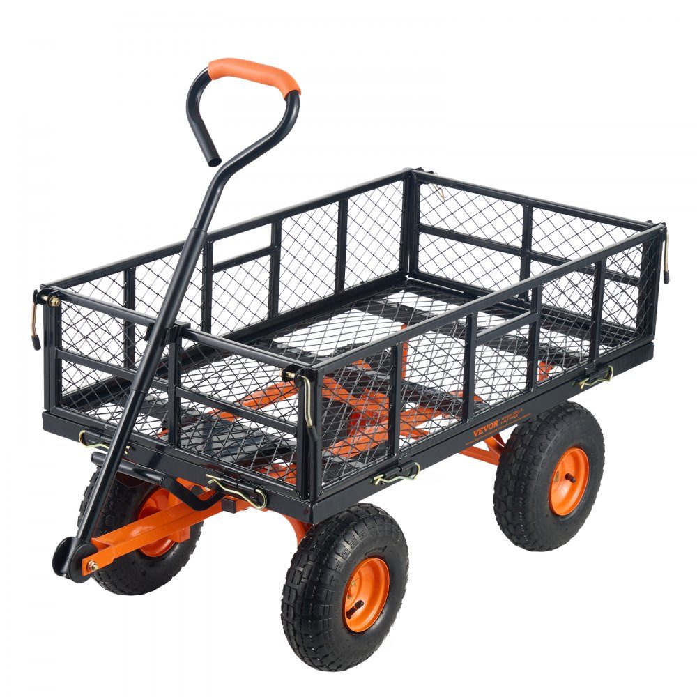 Chariot de jardin, chariot de jardin en métal avec cadre facile à assembler, chariot à main inclinable avec poignée convertible 2 en 1, brouette polyvalente avec capacité de charge de 400 kg, pneus de 10"
