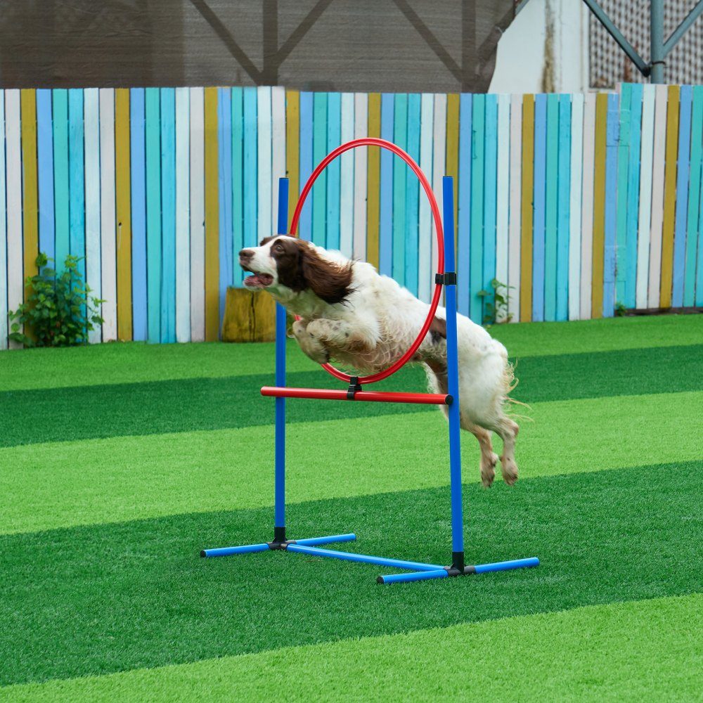 Dog Agility Training Equipment, 5 Piece Upgrade Set with Adjustable High Hurdles, 6 Slalom Poles, Extended Tunnel, Jump Ring, Brake Box, Whistle, Foldable Bowl, Puppy Obstacle Course Set with Storage Bag
