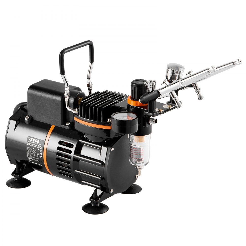 Airbrush-set, luchtcompressor met dubbele ventilator, professionele airbrush-systeemset met 3 airbrushes, houder, verfmengwiel, reinigingsborstelset, airbrush-set voor kunst, nagels, koekjes, make-up, K