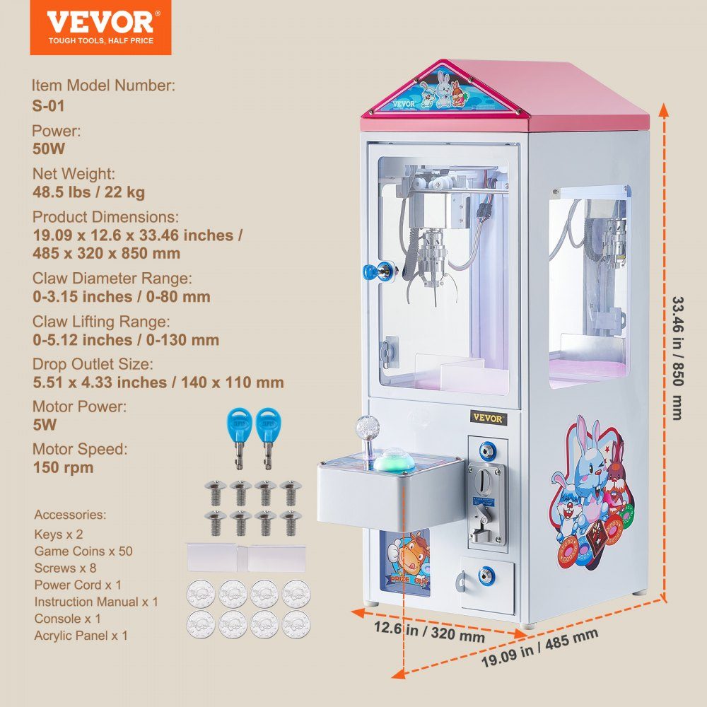 Greifmaschine, 0–80 mm Backendurchmesser, 0–130 mm Backenhub, Kran-Gewinngreifer, kommerzielles Arcade-Spielspielzeug, coole, lustige Greif- und Gewinnmaschine mit Licht und Ton, Verkaufsautomat für Kinder, Jungen und Mädchen