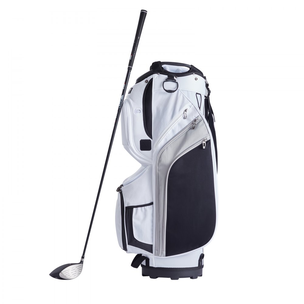 Golfkartas met 14-weg bovenorganizer, 36" 13 zakken Premium nylon kartas, duurzame golftassen met handvatten, stofkap en afneembare bandjes voor mannen en vrouwen, wit kleurblokontwerp