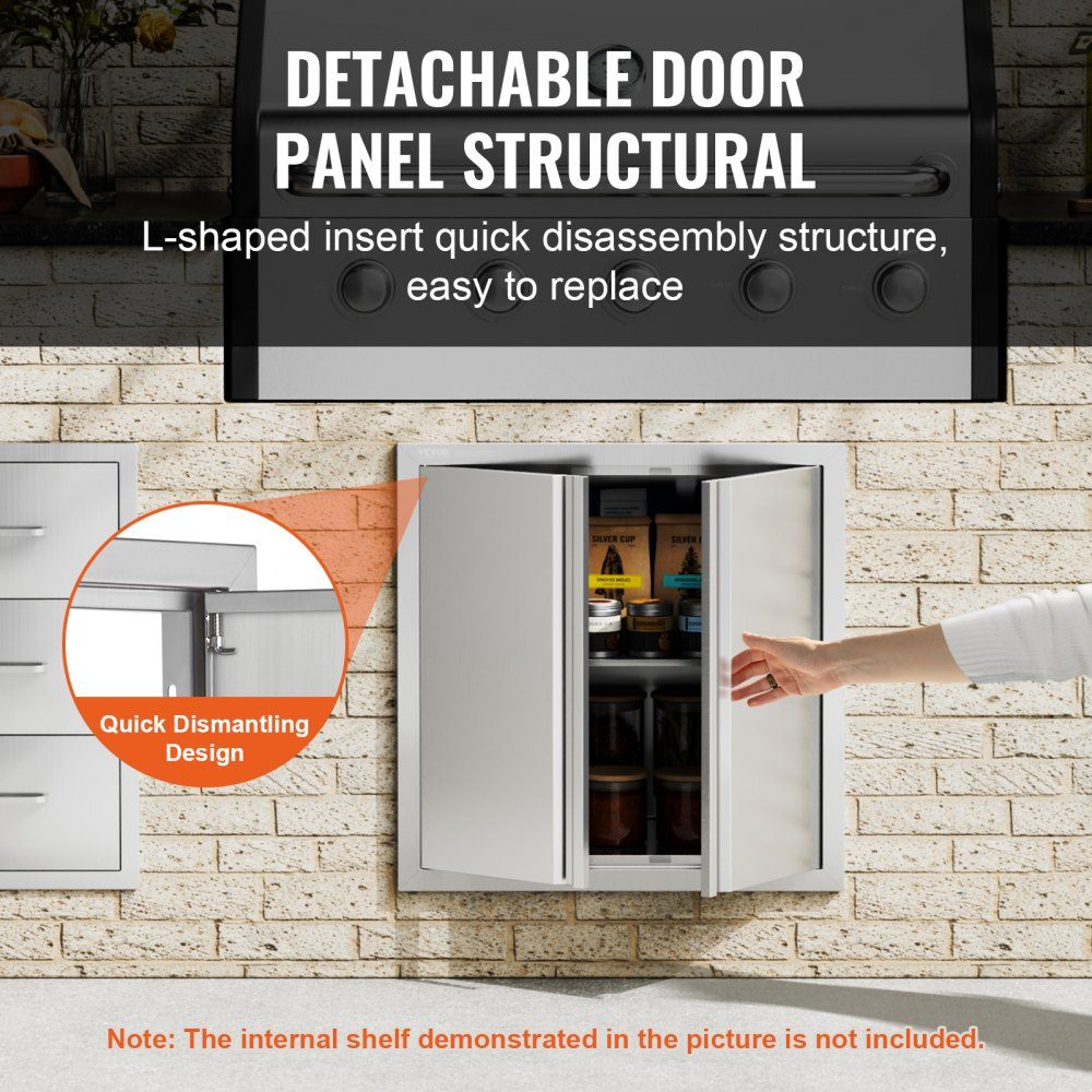 Grilltoegangsdeur 610x610mm Dubbele buitenkeukendeur Inbouw roestvrijstalen deur Verticale muurdeur met intrekbare handgrepen voor grilleiland Grillstation Buitenkast