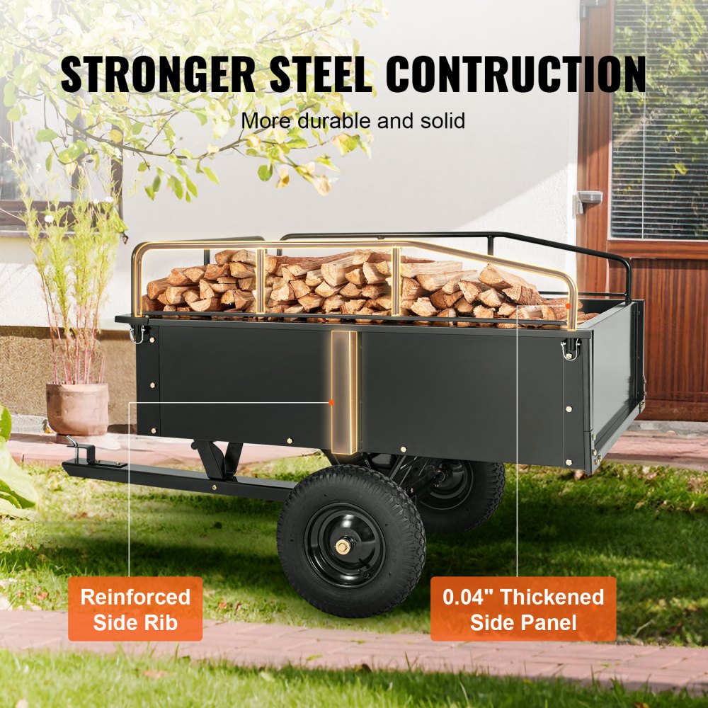 340kg Heavy Duty Lawn Tractor Dump Trailer, Tilt Bed Trailer Hitch, Folding Side Panel Trailer, Black ATV UTV Dump Trailer 340kg Heavy Duty Lawn Tractor Dump Trailer, Tilt Bed Trailer Hitch, Folding Side Panel Trailer, Black ATV UTV Dump Trailer