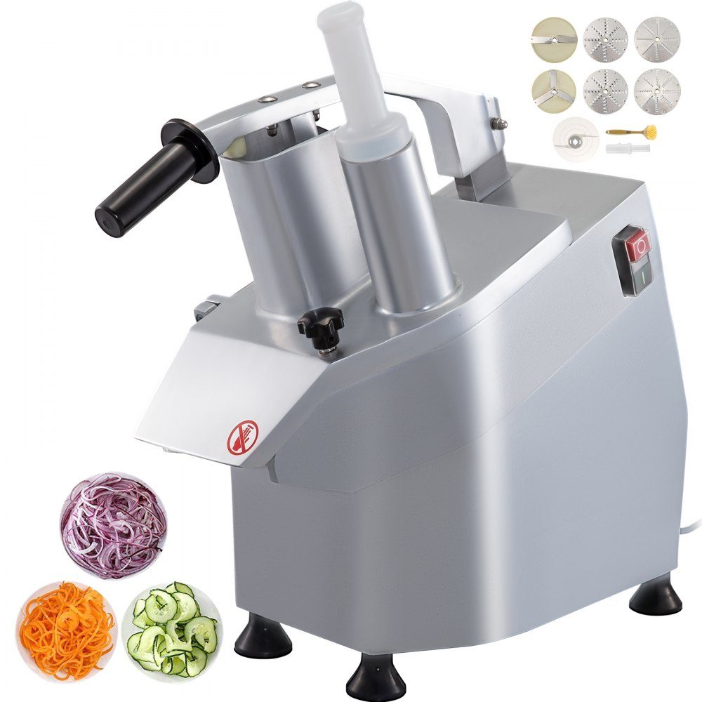 Trancheuse à légumes électrique, trancheuse à légumes commerciale, trancheuse 550 W avec 6 disques de coupe, robot culinaire professionnel en acier inoxydable