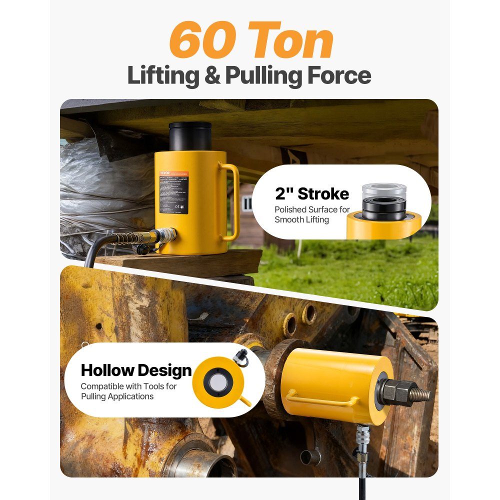 60T 2 Inch Hydraulic Cylinder Jack Hollow Single Acting Hydraulic Cylinder 50mm Hydraulic Lift Cylinder for Rigger Manufacturer (60T 2 Inch Hollow)