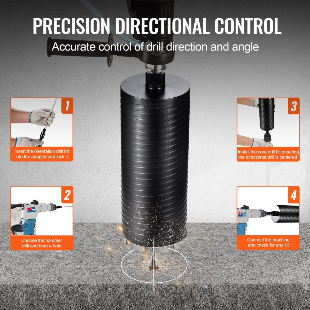 Diamond Core Drill, 108mm Wet/Dry Diamond Core Drill for Bricks and Blocks, Concrete Core Drill with Guide Drill and Saw Blade, 241.3mm Drilling Depth, 5/8"-11 Female Thread