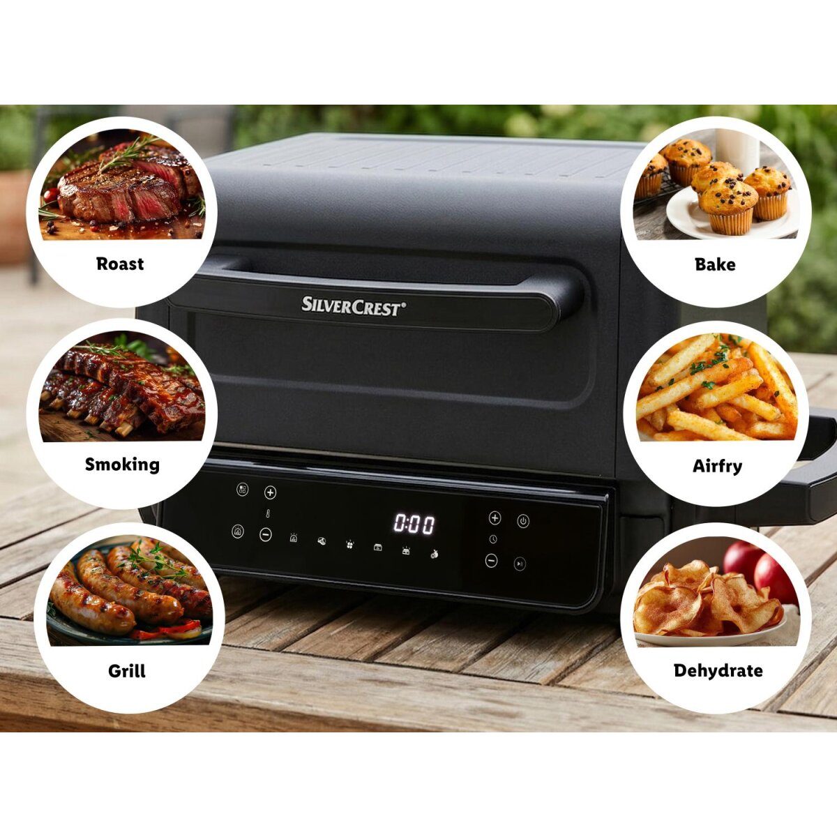 SILVERCREST® KITCHEN TOOLS hot air fryer with grill and smoker function »SHLFS 2200 A1«, 2200 W, 3.8 l