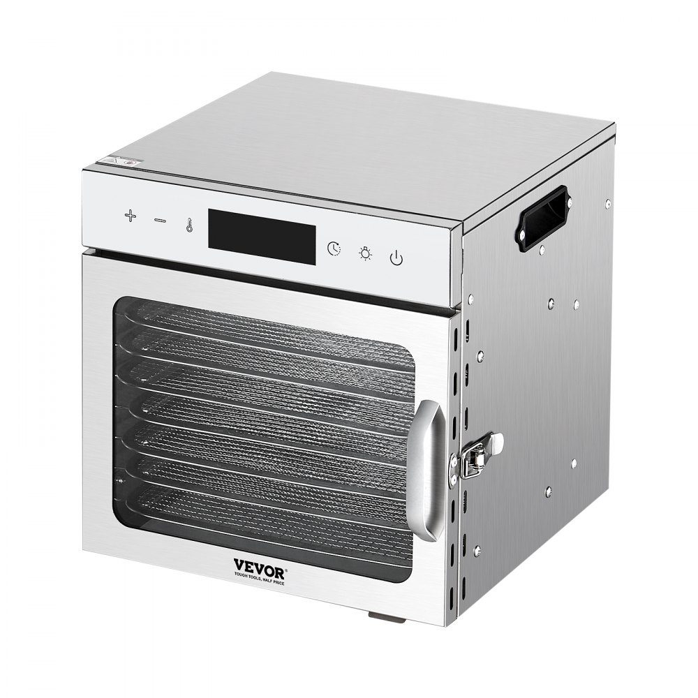 Dörrgerät Dörrgerät 8 Edelstahlschüsseln, 400 W elektrischer Lebensmitteltrockner mit einstellbarer Temperatur, Gefriertrockner für getrocknetes Fleisch, Fleisch, Obst, Gemüse, Kräuter, Hundeleckerlis