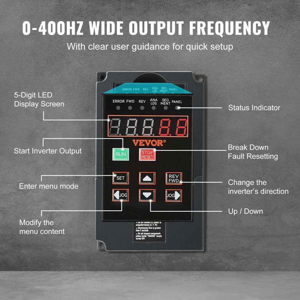 Variateur de fréquence VFD 2HP 1,5KW 7,5A Entrée 1 ou 3 phases 220V vers sortie 3 phases 220V Entrée 40-60Hz Sortie 0-400Hz VFD pour moteur de broche Contrôle de vitesse CNC