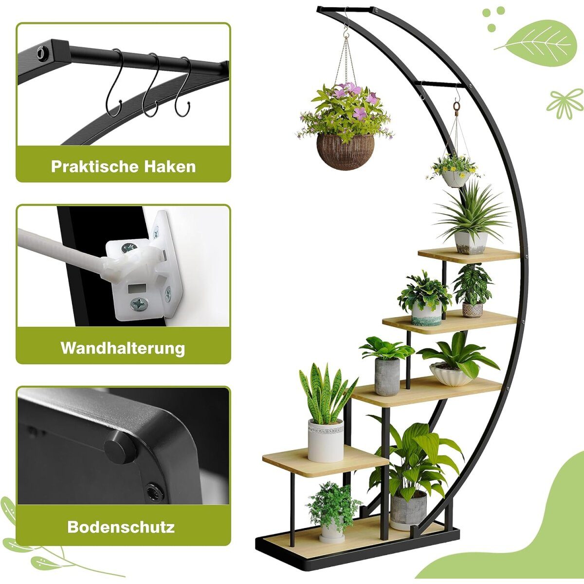 Ribelli 5 Tier Metal Crescent Plant Stand, Brown
