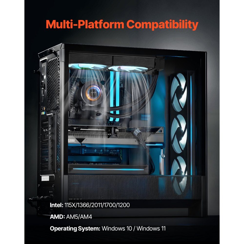 CPU Liquid Cooler AIO CPU Water Cooler - 120mm PWN Fan and Pump PC Water Cooling with 2" LCD Display and ARGB Light for Intel 115X/1366/2011/1700/1200 AMD AM4/AM5