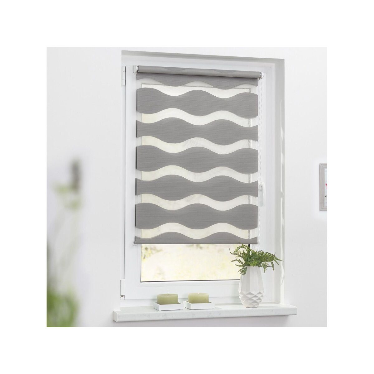 Lichtblick Duo Store Enrouleur Wave Klemmfix, sans perçage, à partir de 45 x 150 cm (gris, 90 x 220 cm)