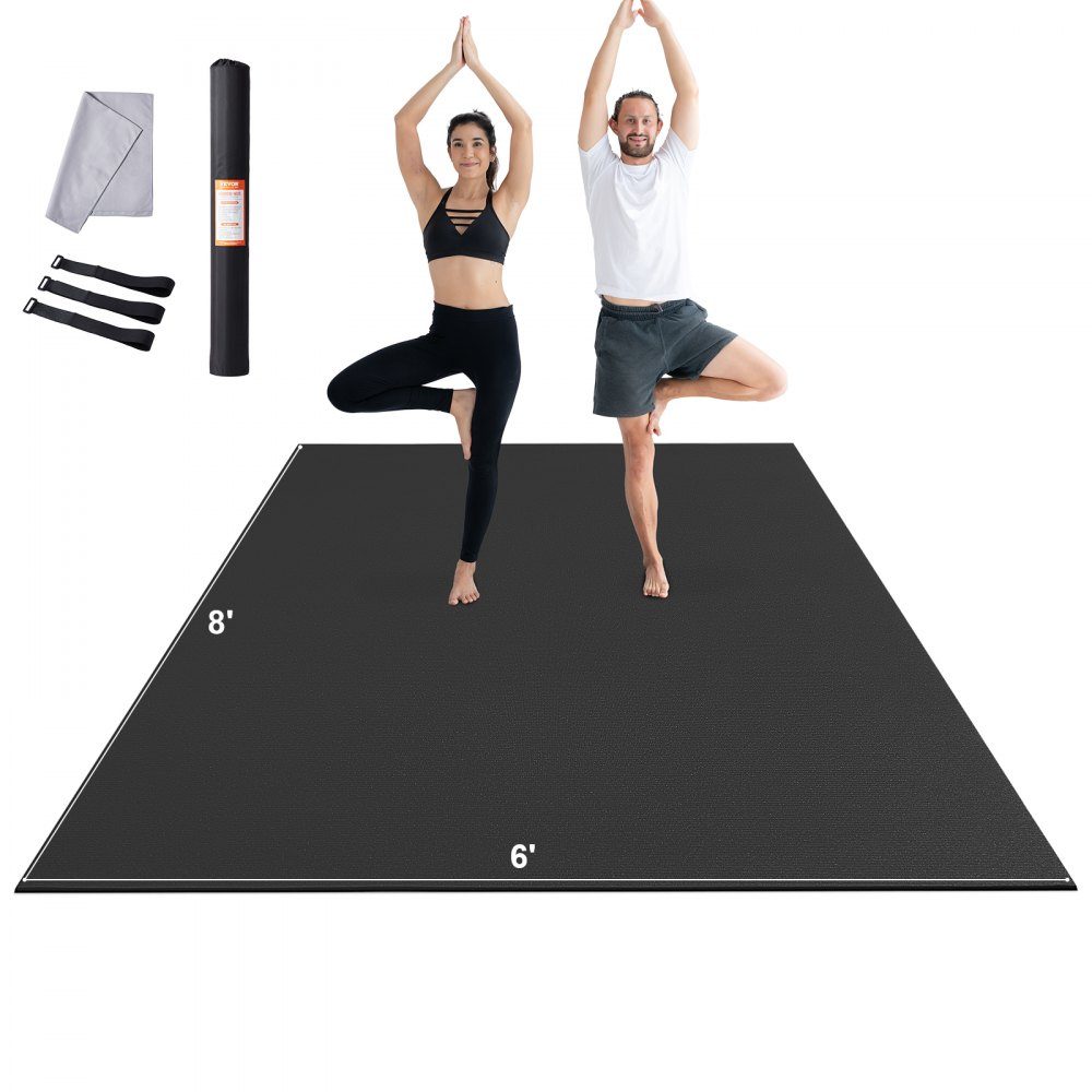 Oefenmat, antislip premium yogamat met hoge dichtheid, oefenyogamat voor mannen en vrouwen, fitness- en trainingsmat met tas en riem, voor alle soorten thuisyoga, pilates en vloertraining (8x6ft)