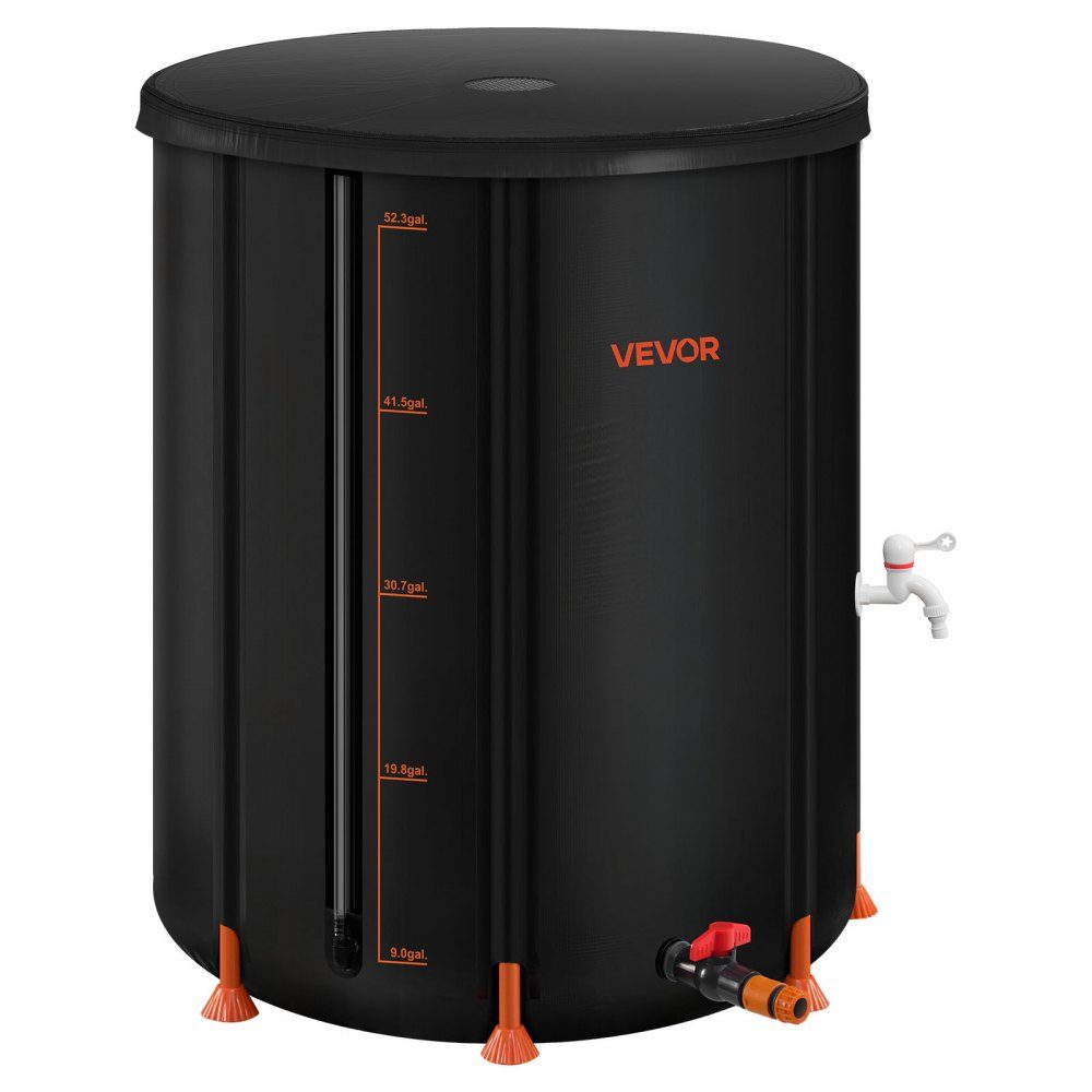 Foldable Rain Barrel 201L Portable Rain Barrel Rainwater Tank 1000D PVC Rainwater Collection System Water Tank Rainwater Barrel with Faucet and Overflow Kit Black
