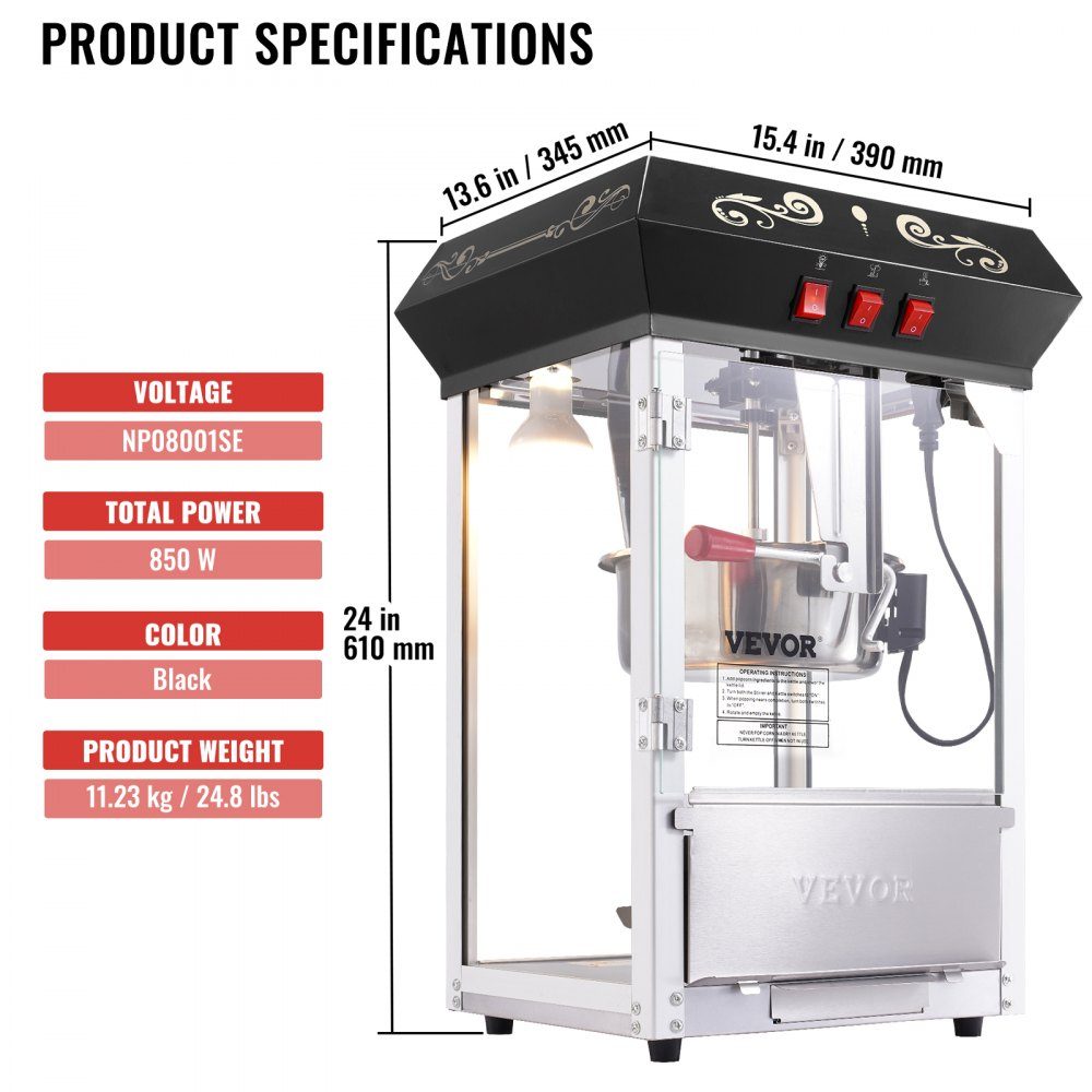Popcorn Maker Popcorn Maker Popcorn Maker, 850W Popcorn Maker, 8oz Kettle for 48 Cups per Load, Tabletop Popcorn Maker with Tempered Glass, Includes 4 Scoops