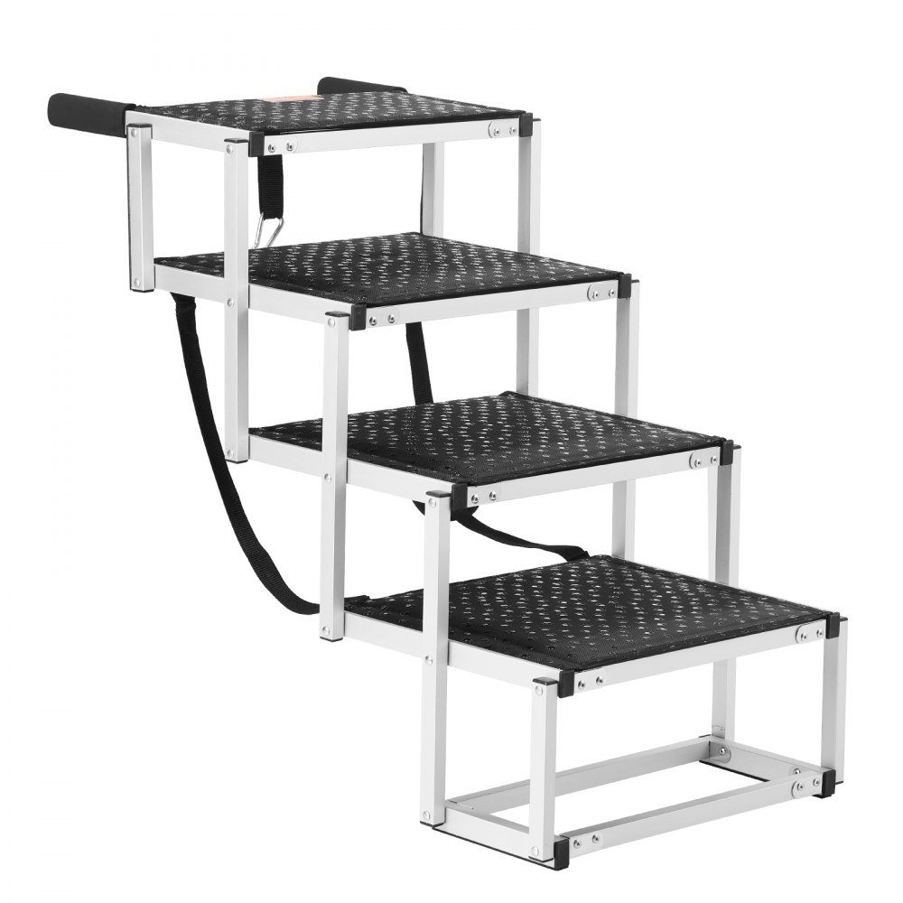 Escalier pour chien pour voiture, large escalier de voiture pour chien à 4 marches, rampe de voiture pliable pour chien avec surface antidérapante, escalier portable en aluminium léger pour voiture, SUV et camion, supporte jusqu'à 68 kg
