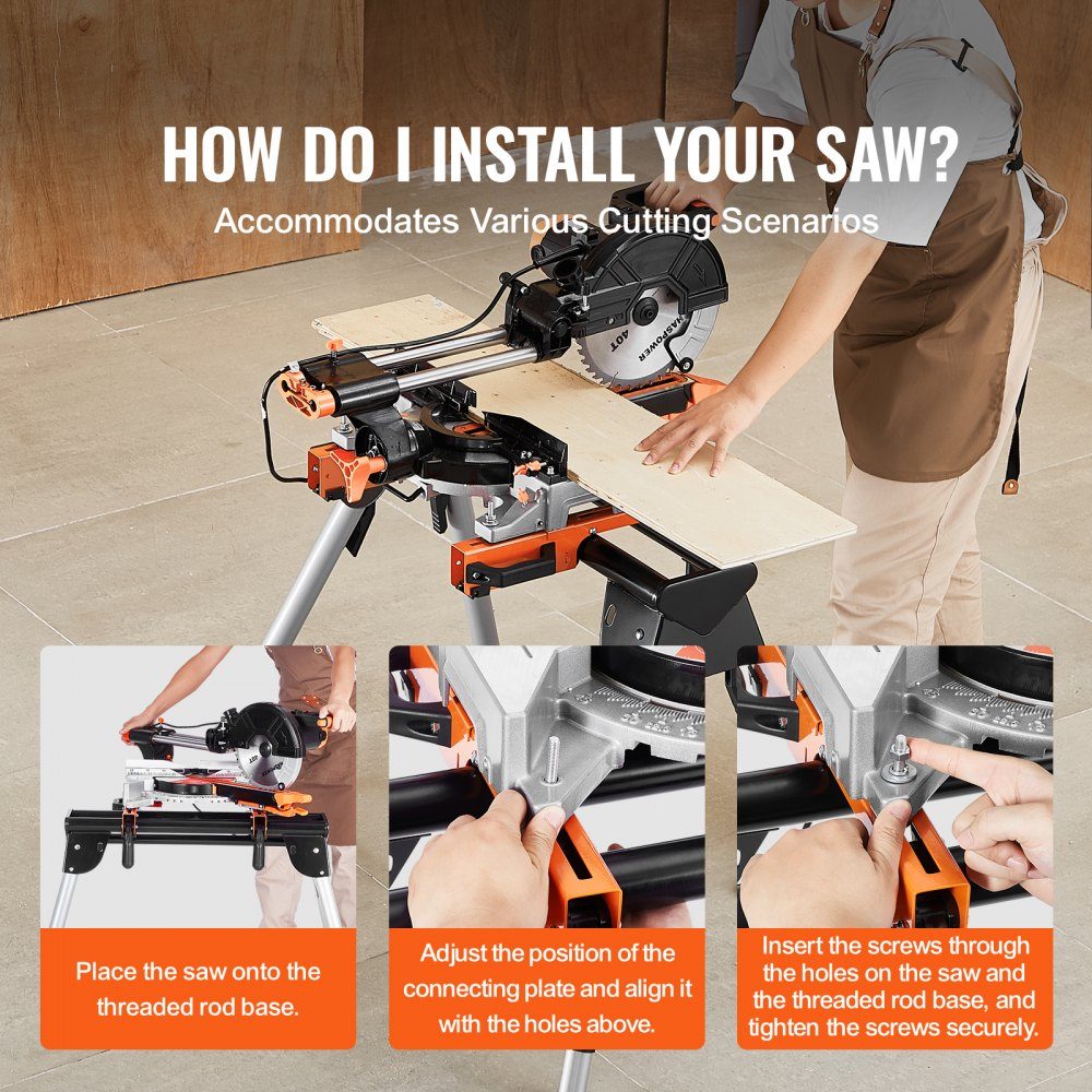 Miter Saw Stand, 150kg Load Capacity, Steel Miter Saw Stand with One-Piece Mounting Brackets, 29-33 Inch, Height Adjustable, Folding Miter Saw Stand