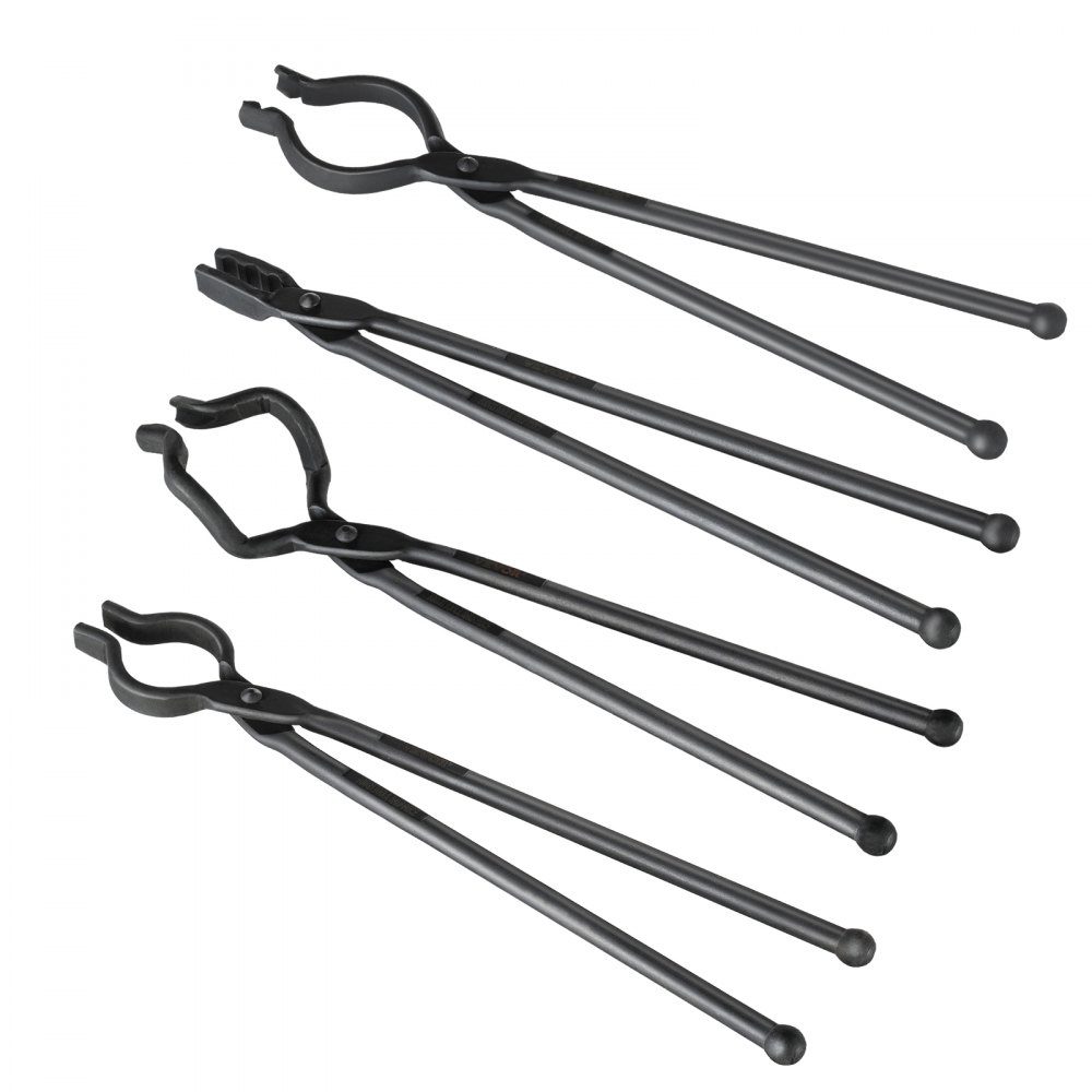 Schmiedezangen-Set, V-Bit, Wolf, ZV, Greifzange 4-teilig. Schmiedezange aus Kohlenstoffstahl, 465 x 60 x 19 mm / 461 x 68 x 18 mm / 458 x 38 x 19,0 mm / 463 x 78 x 52,3 mm, mit verlängertem Griff
