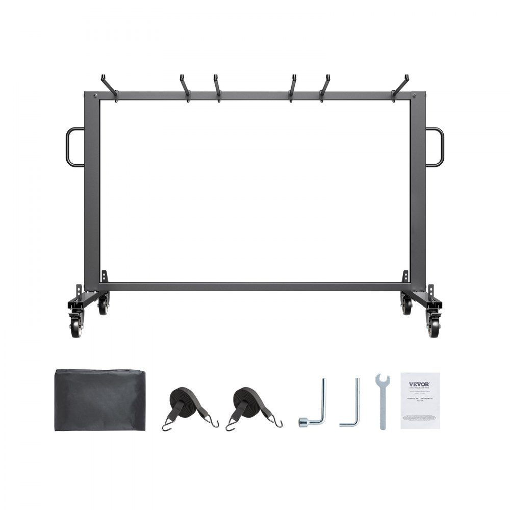 Klappstuhlständer, 181 kg Tragkraft, Klappstuhlwagen für 42 Stühle oder 12 Tische, Multifunktions-Stuhlwagen mit Gummirädern und Halterungen, großer Stuhlhalter, mattschwarz