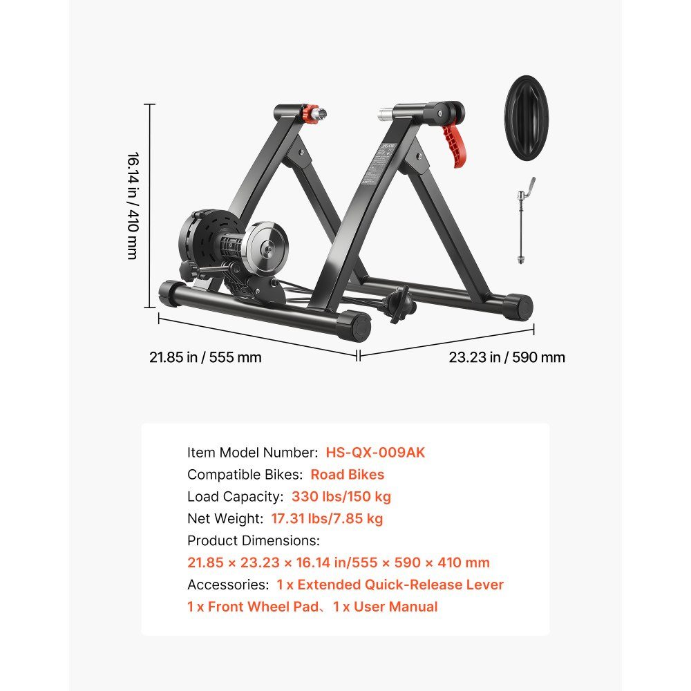Bike Roller Trainer, Bike Trainer for 24-27"/700C Wheels, 6 Level Resistance, Foldable Magnetic Bike Trainer, Exercise Bike with Quick Release and Front Wheel Pad, Black